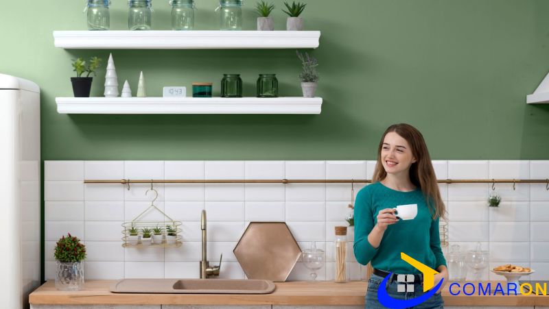 green and white kitchen 